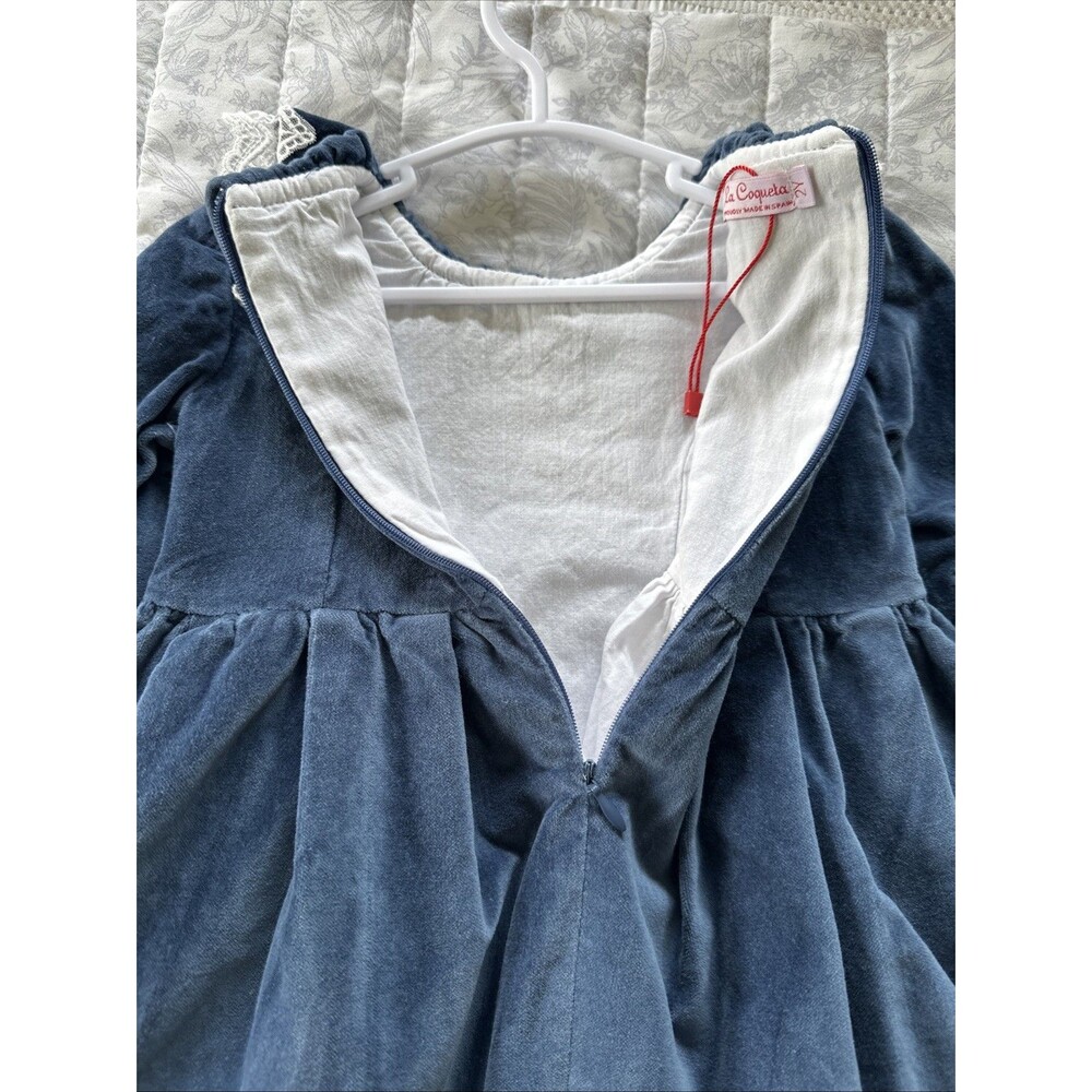 La Coqueta Size 2 Years 2T Baby Maranta Velvet Dress Blue - Picture 7 of 8